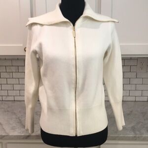 Marc New York Cardigan Sweater Womens Small Ivory Full Zip Gold Accents Luxury